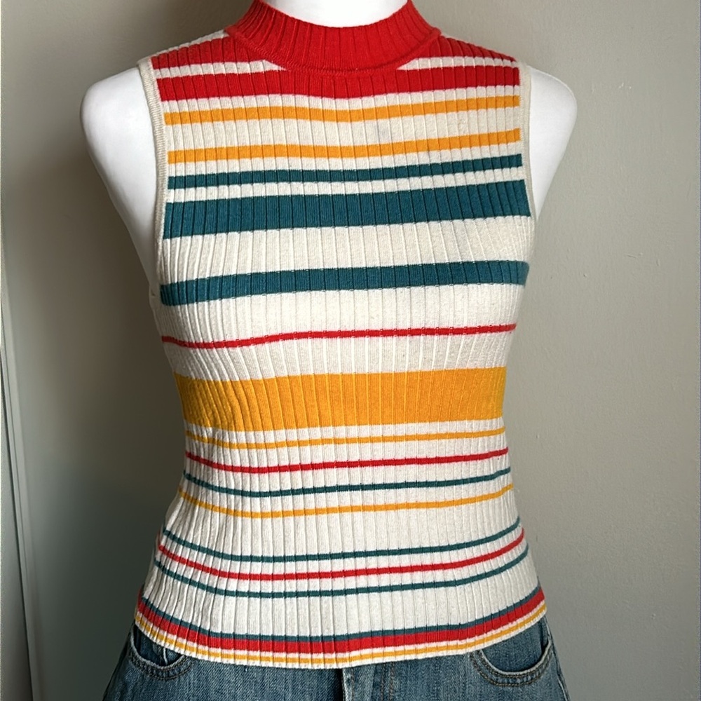 Forever 21 Sleeveless Striped Ribbed Mock Neck Sweater Tank Top - Picture 7 of 8